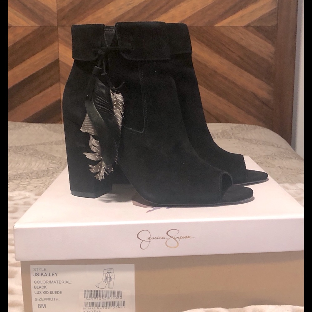 Jessica Simpson Suede Booties with Feather
